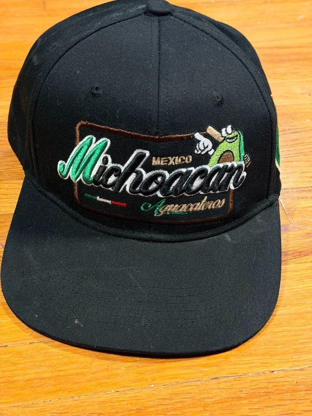 Michoacán Mexico Aguacates Avocado Embroidered Black Snapback Hat